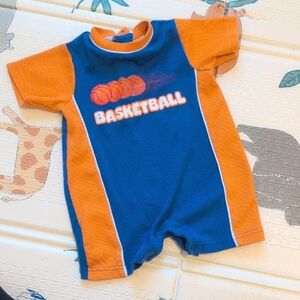 Vintage Basketball Themed Orange and Blue One Piece Jumper Romper